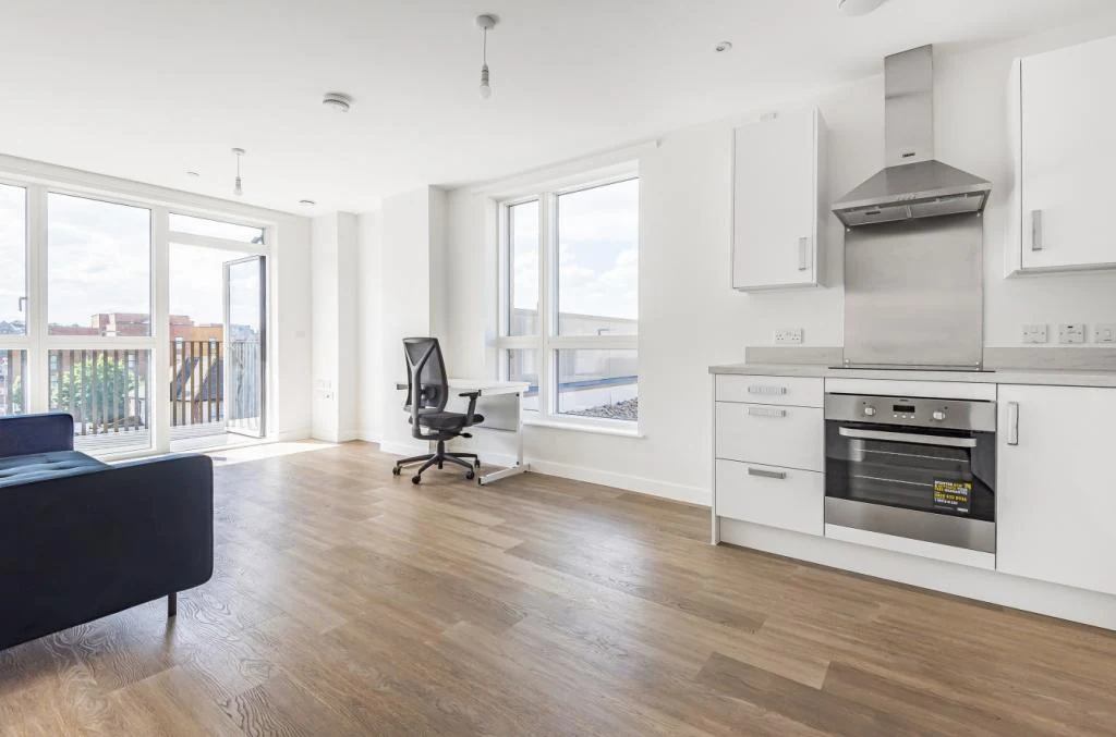 Bright open-plan kitchen and living area at Arthur Street